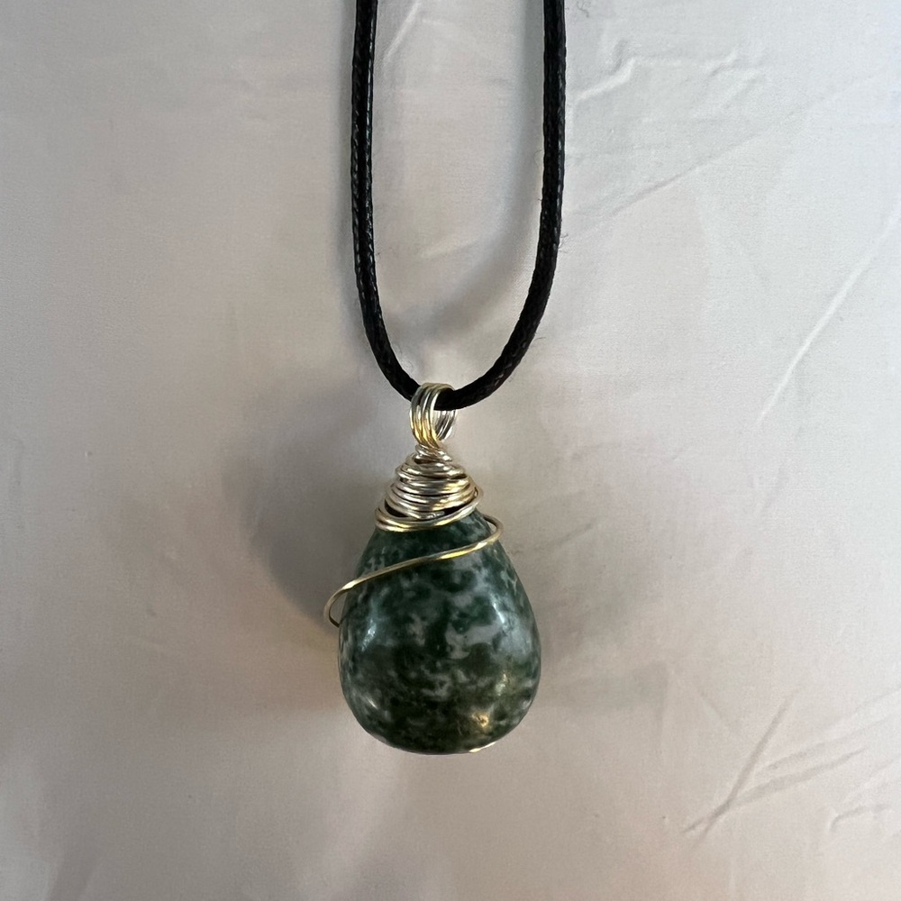 Silver Jade Stone Pendant Silver Boho Necklace